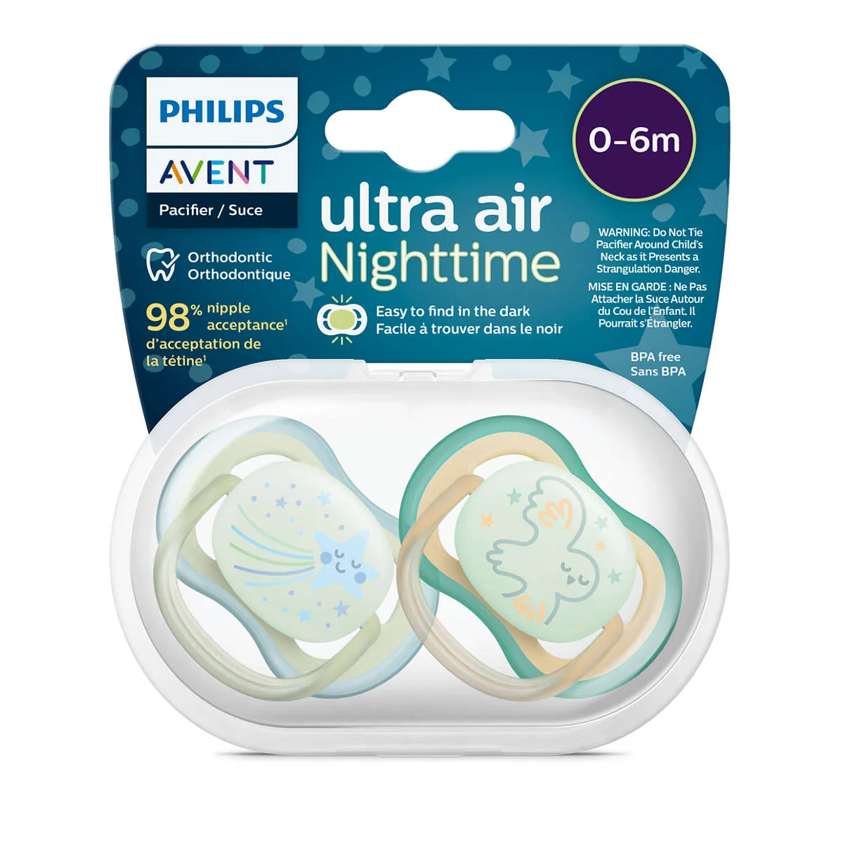 Avent Sucettes Ultra Air Nuit Garçon 0-6 mois x2 – vue 3