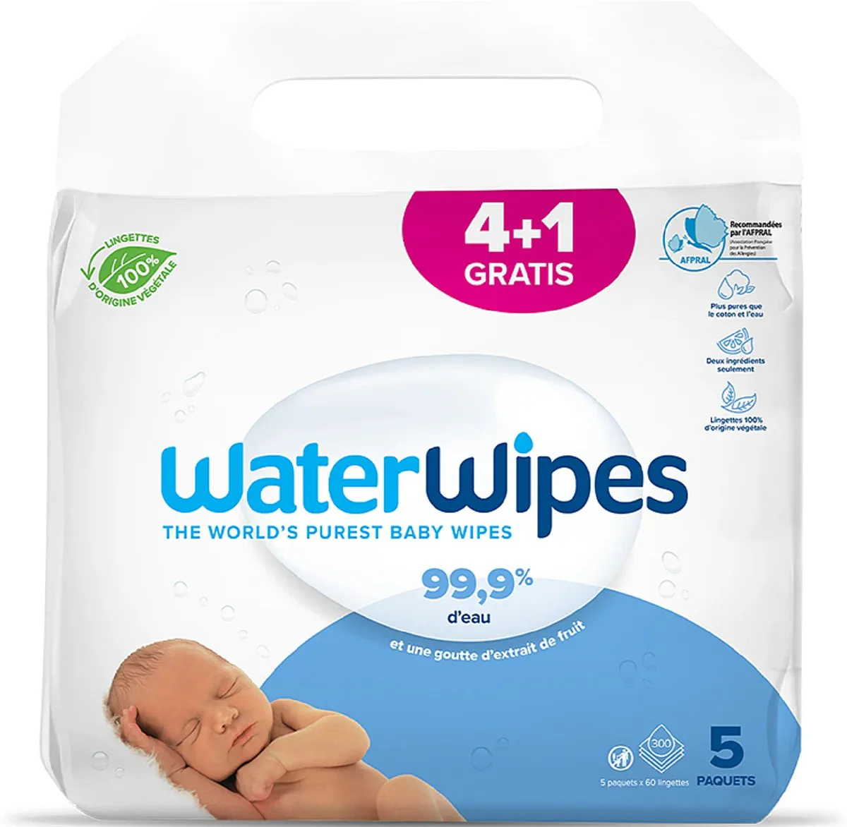WaterWipes Lingettes Bébé 300 (4 × 60 + 60)